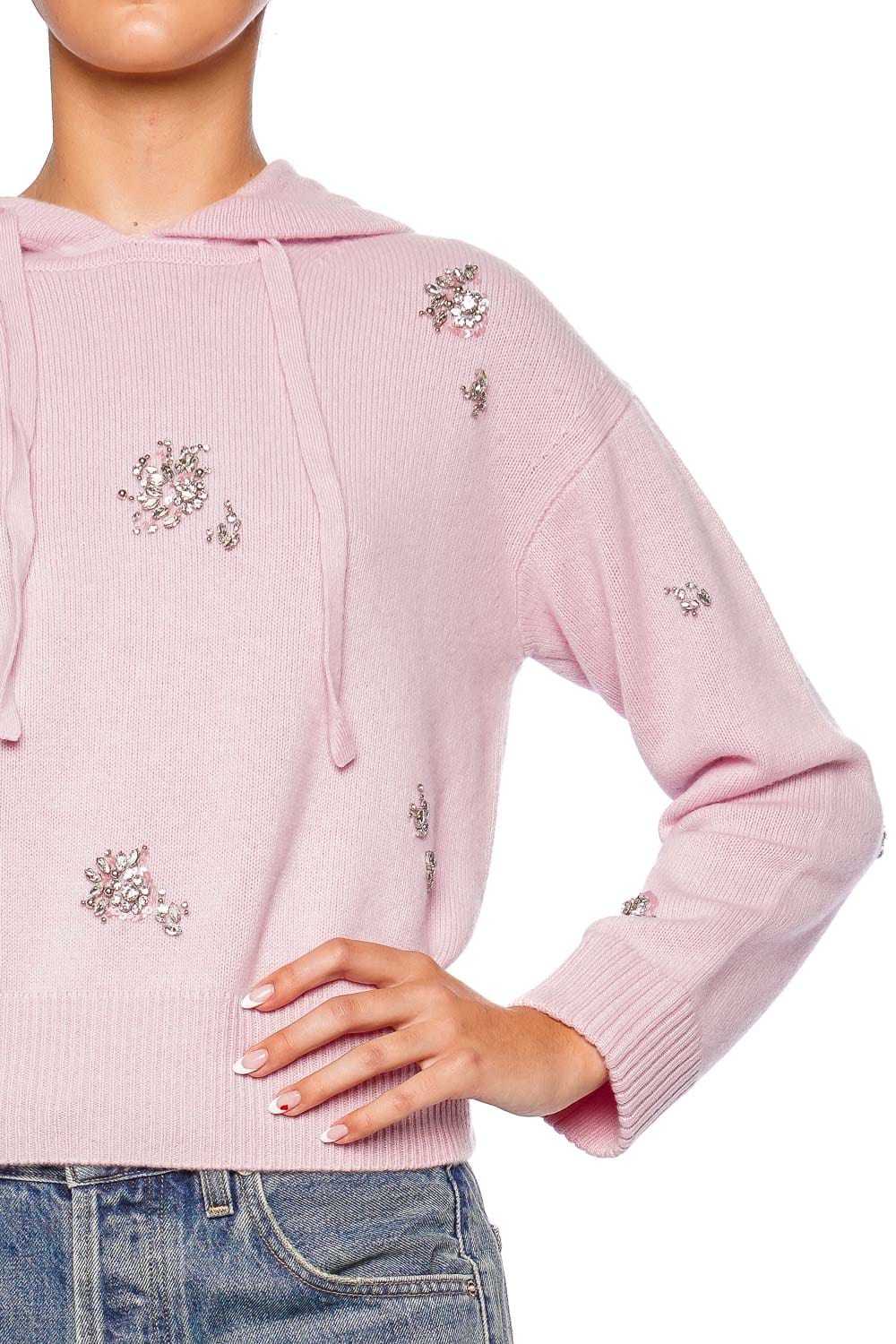 SIMKHAI Karmen Embellished Knit Hooded Top