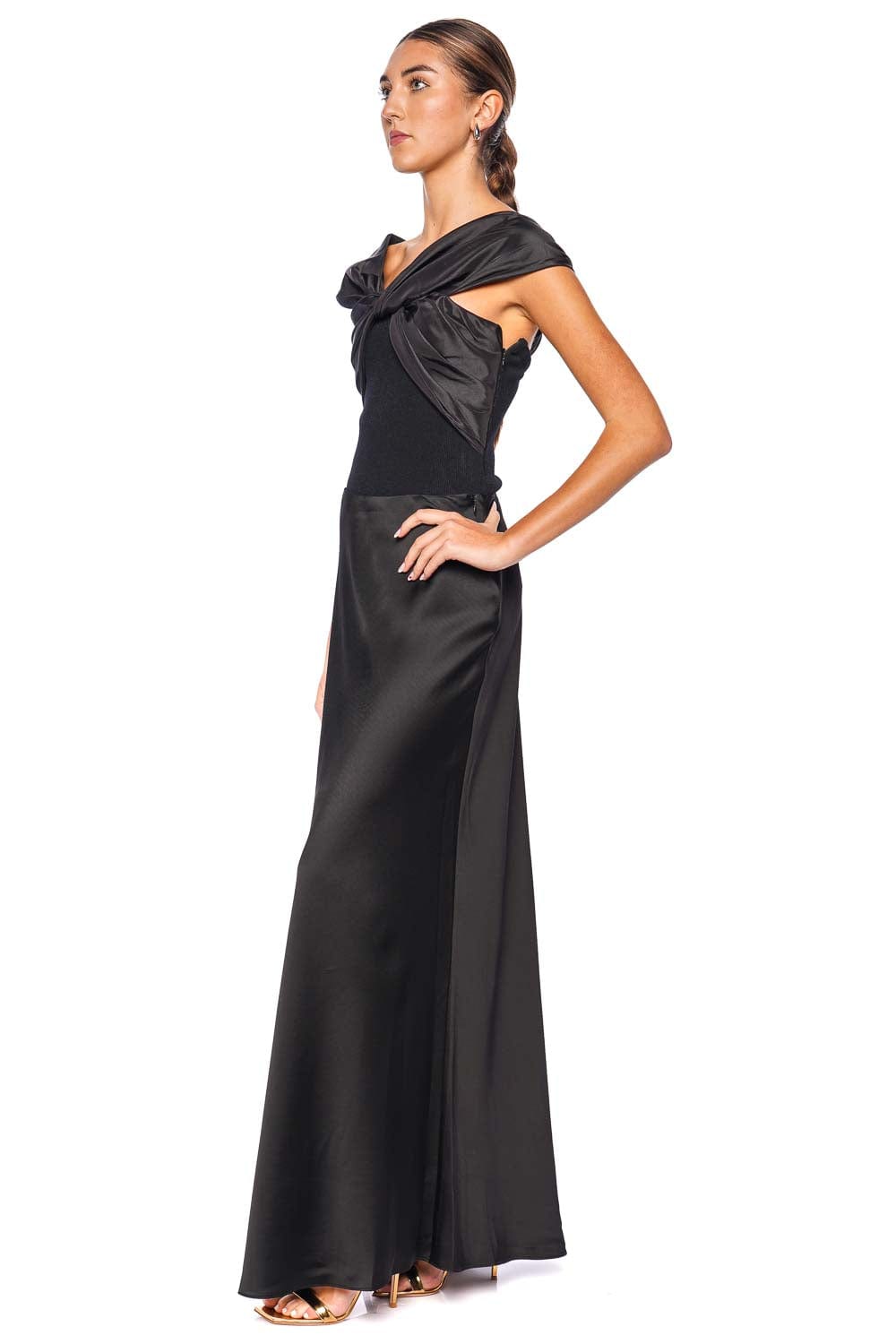 SIMKHAI Kiri Black Straight Satin Maxi Skirt