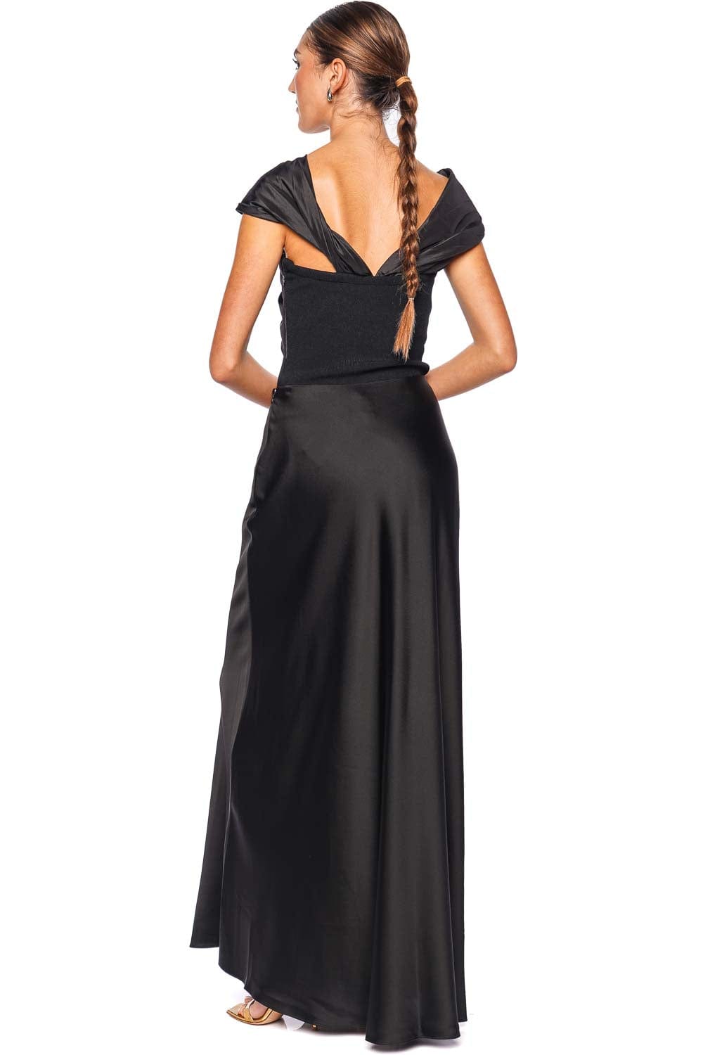 SIMKHAI Kiri Black Straight Satin Maxi Skirt