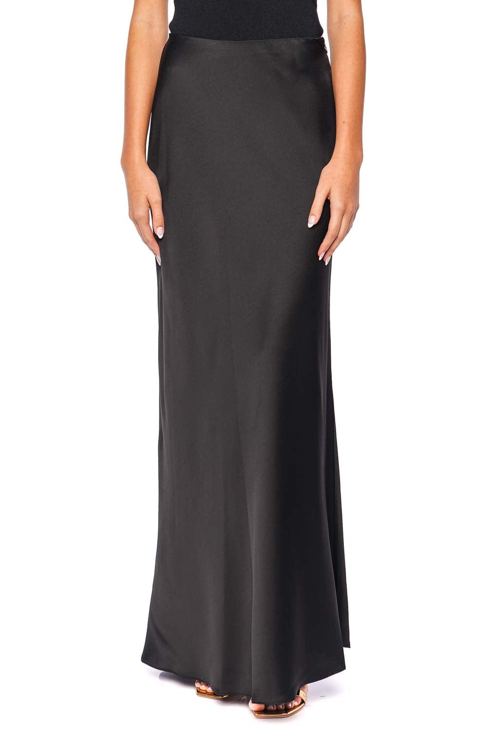 SIMKHAI Kiri Black Straight Satin Maxi Skirt