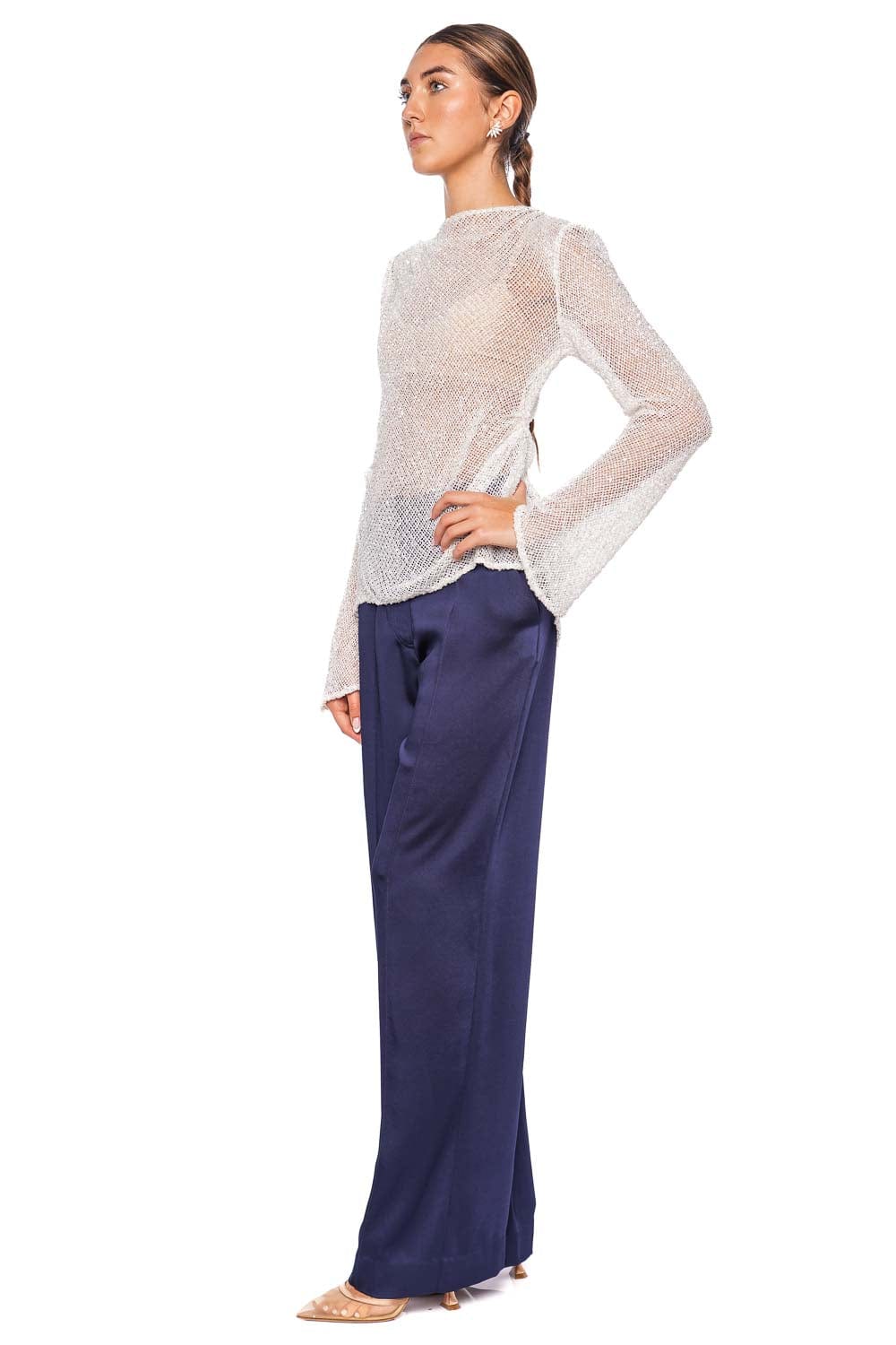 SIMKHAI Kyra Midnight Satin Wide Leg Pant