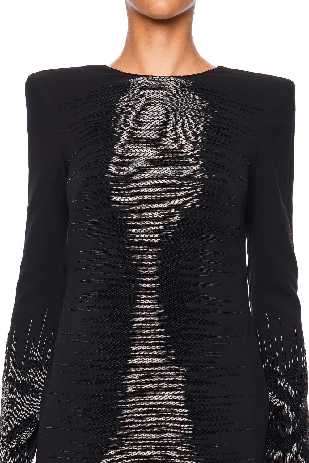 Naeem Khan Black Embellished Long Sleeve Mini Dress