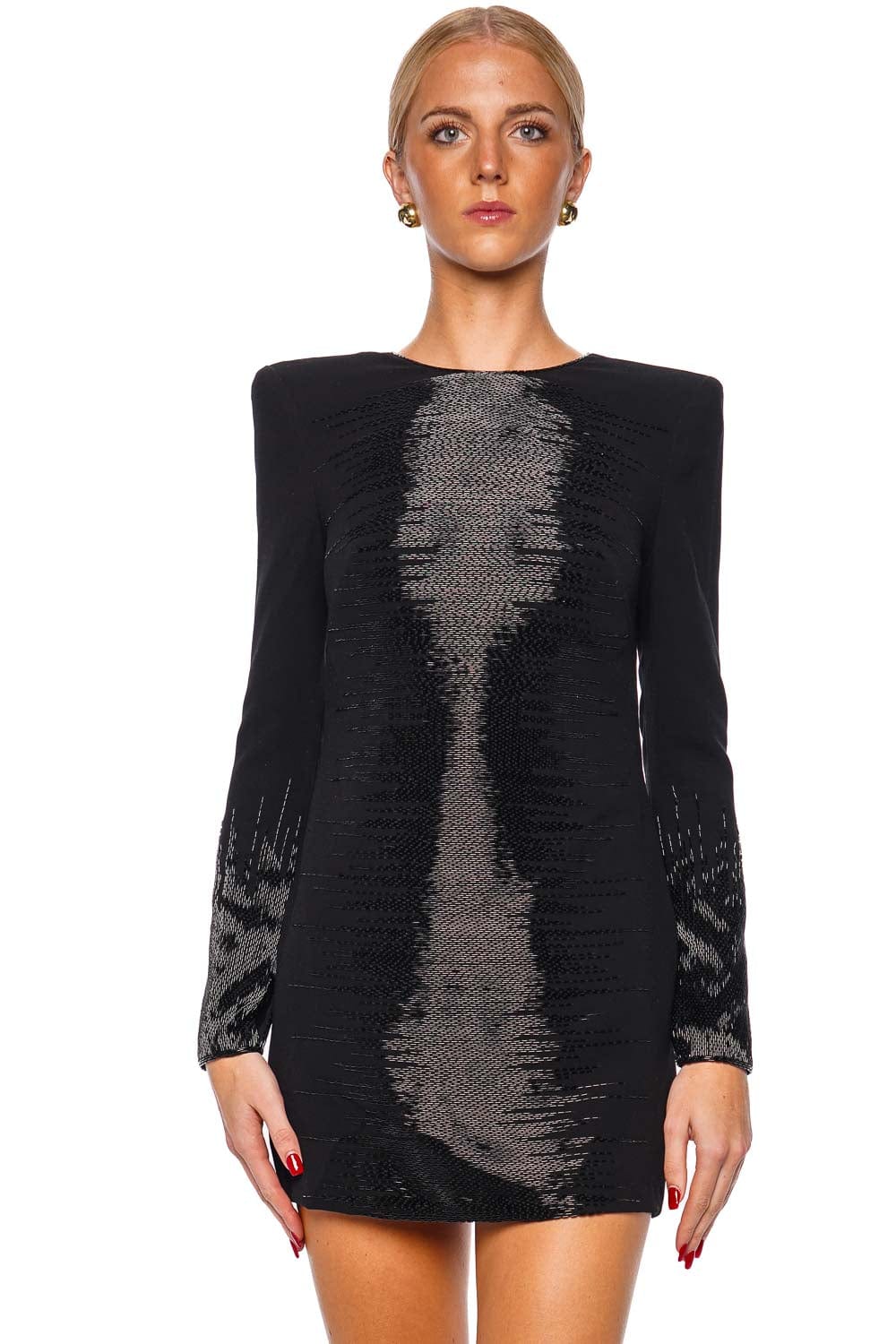 Naeem Khan Black Embellished Long Sleeve Mini Dress