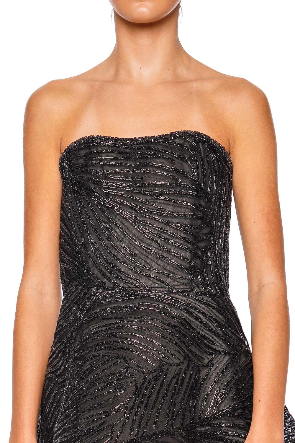 Naeem Khan Black Raffia Embroidered Strapless Mini Dress