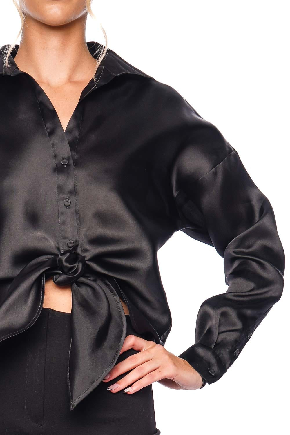 No Olvidas Black Tie Front Silk Organza Blouse No Olvidas Black Tie Front Silk Organza Blouse