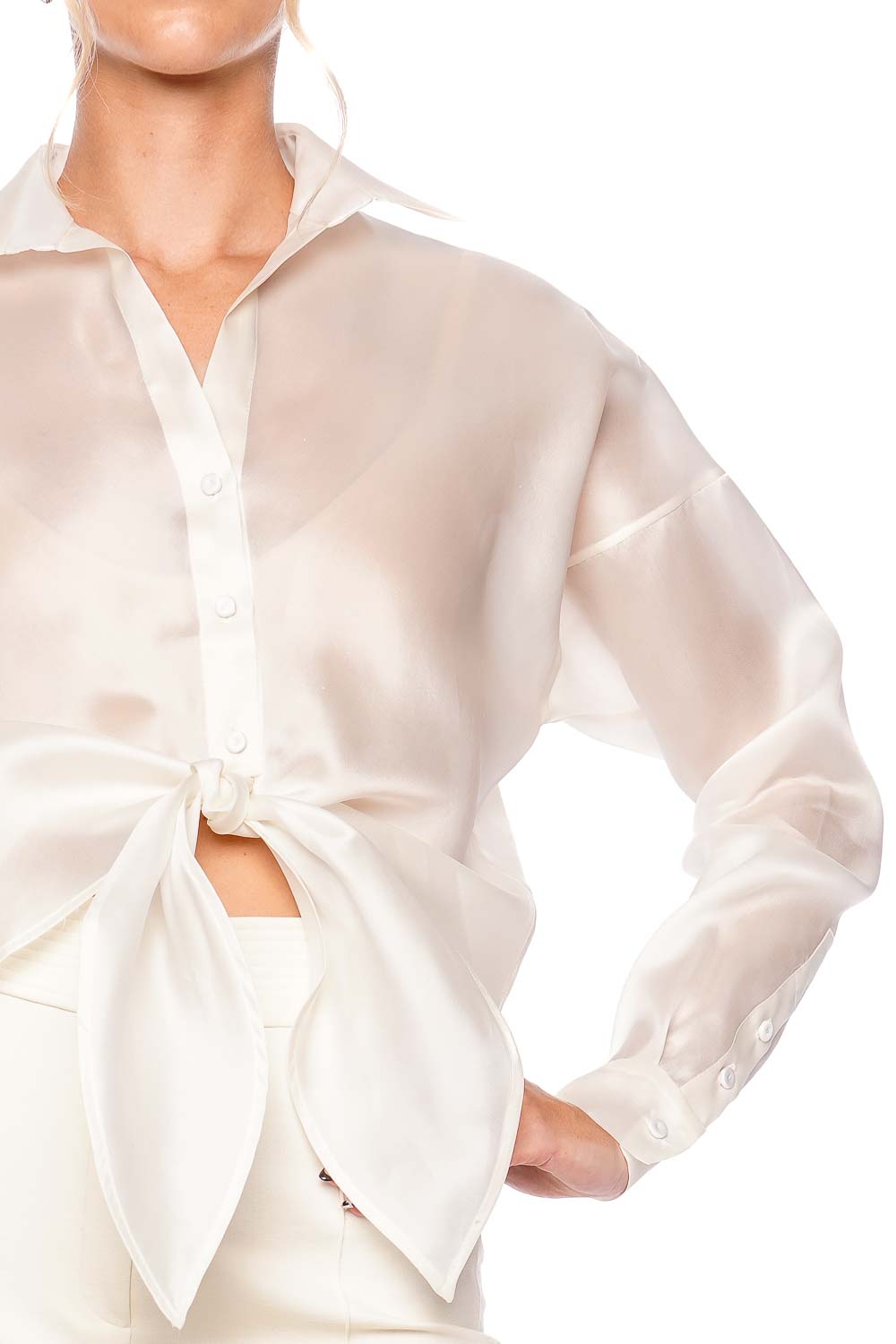 Andres Otalora No Olvidas Tie Front Silk Organza Blouse