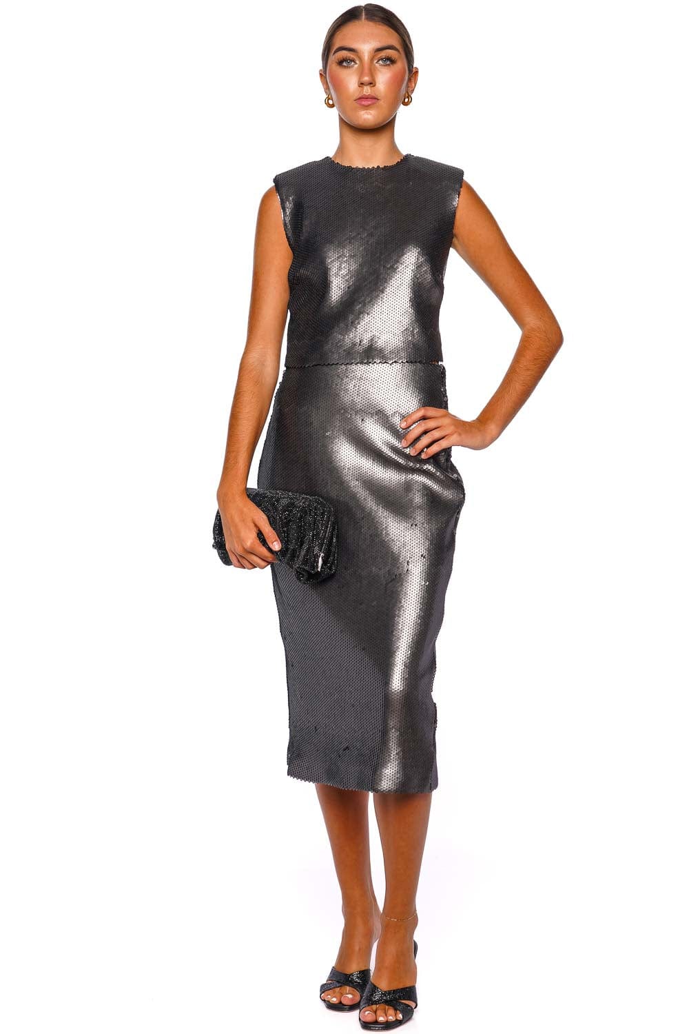 Andres Otalora Mi Miradas Metallic Sequin Midi SKirt