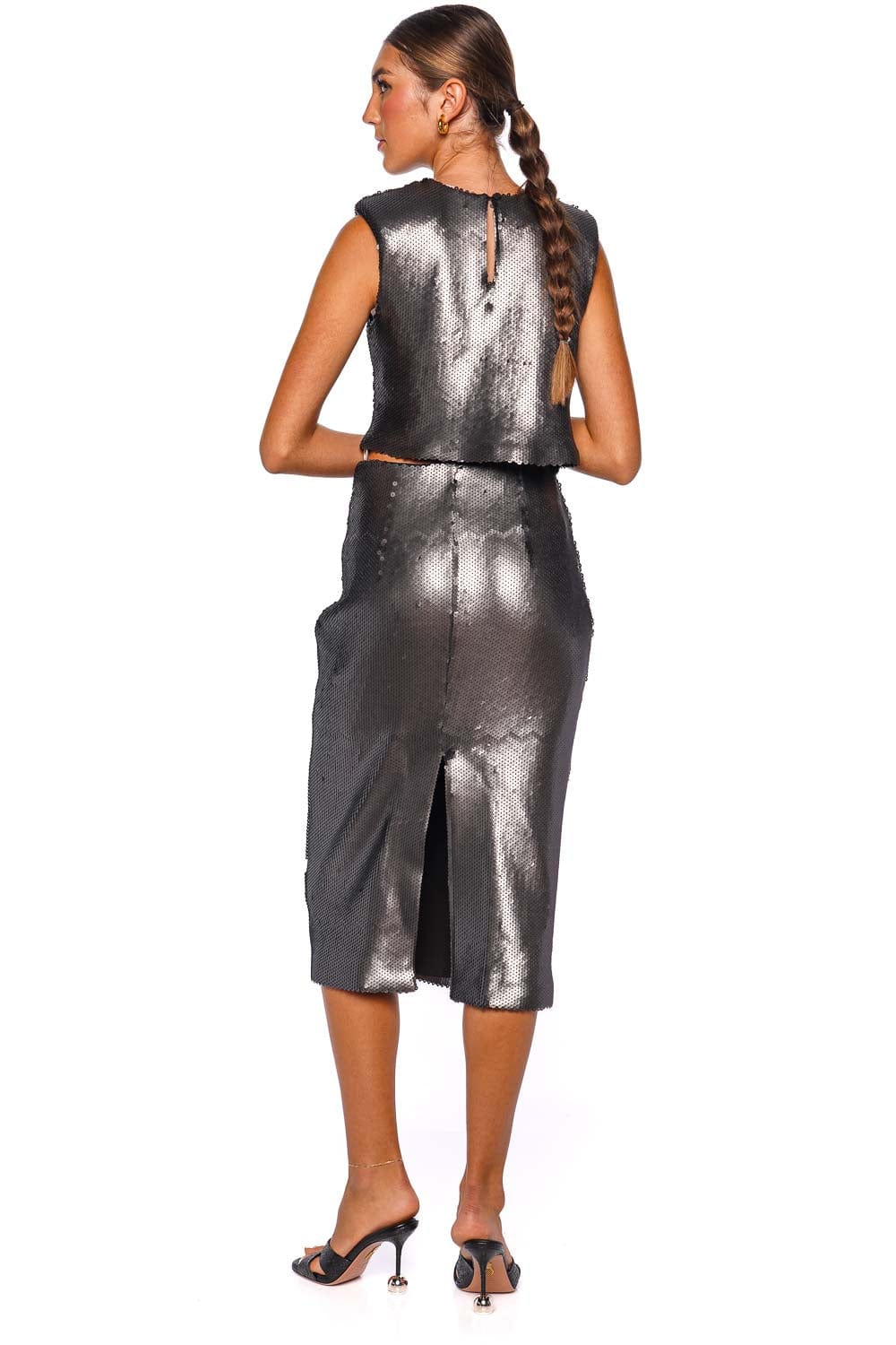 Andres Otalora Mi Miradas Metallic Sequin Midi SKirt