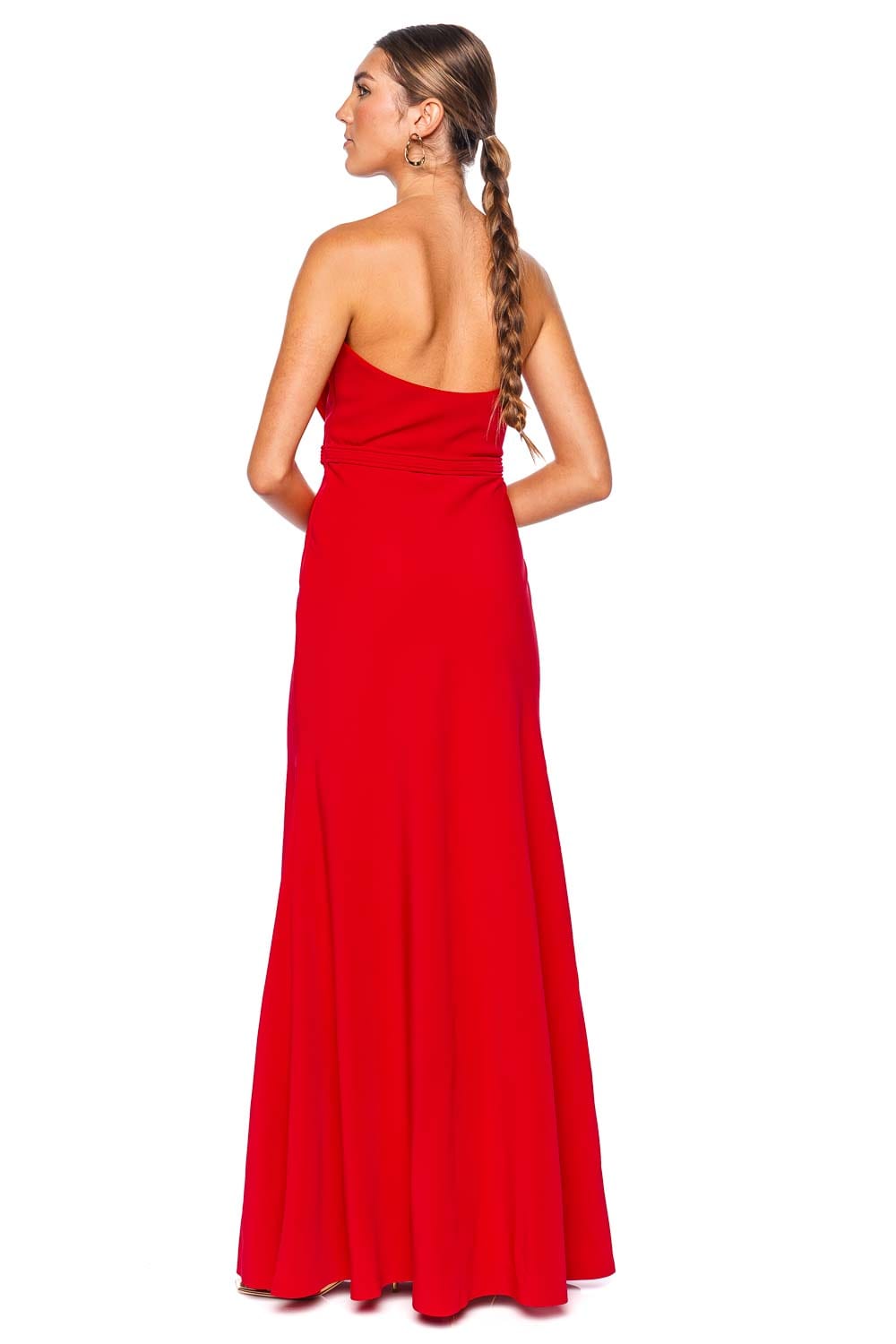 Andres Otalora Raquira Red Bow Strapless Maxi Dress