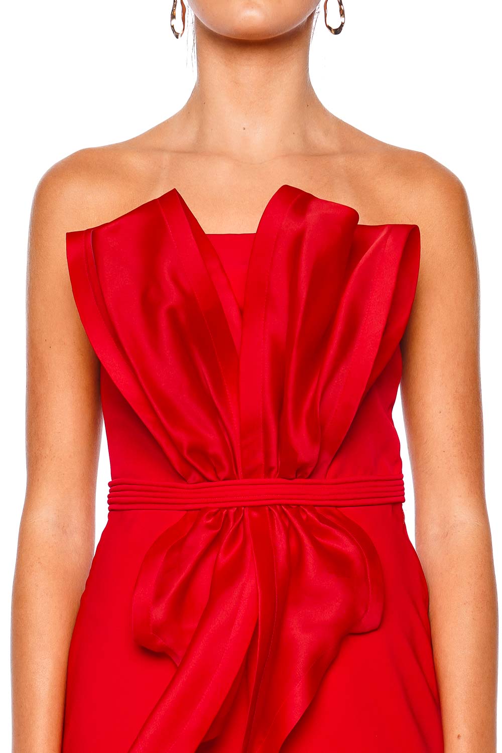 Andres Otalora Raquira Red Bow Strapless Maxi Dress