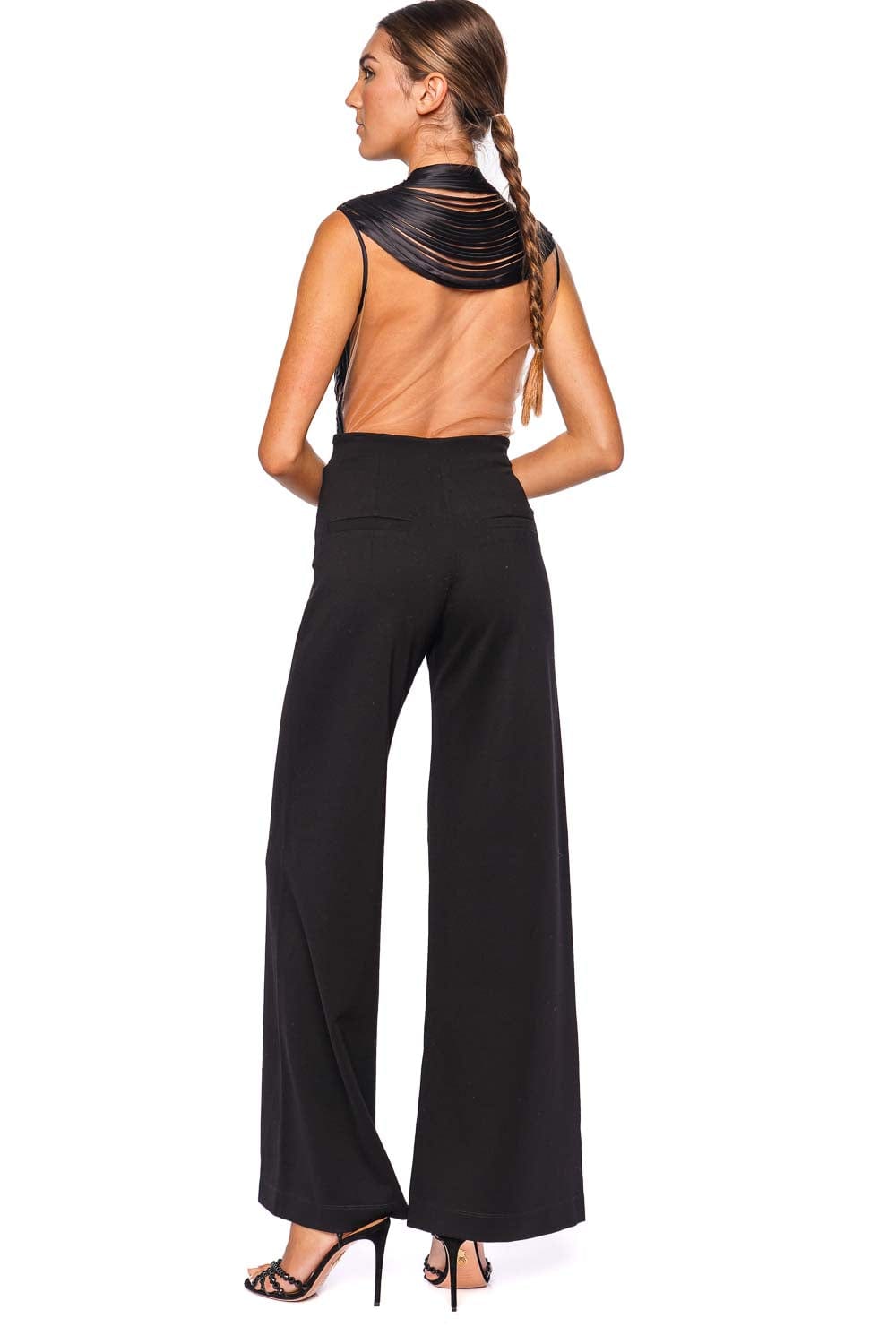 Andres Otalora Monasteria Black Draped Mesh Bodysuit