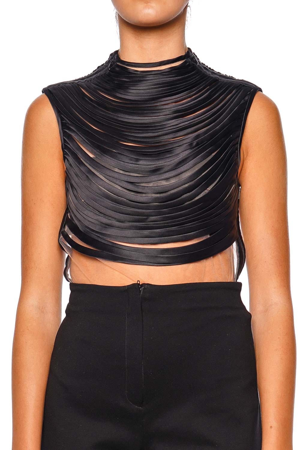 Andres Otalora Monasteria Black Draped Mesh Bodysuit