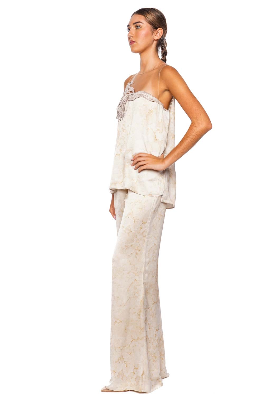 Silvia Tcherassi Palmero Cream Abstract Wide Leg Pant