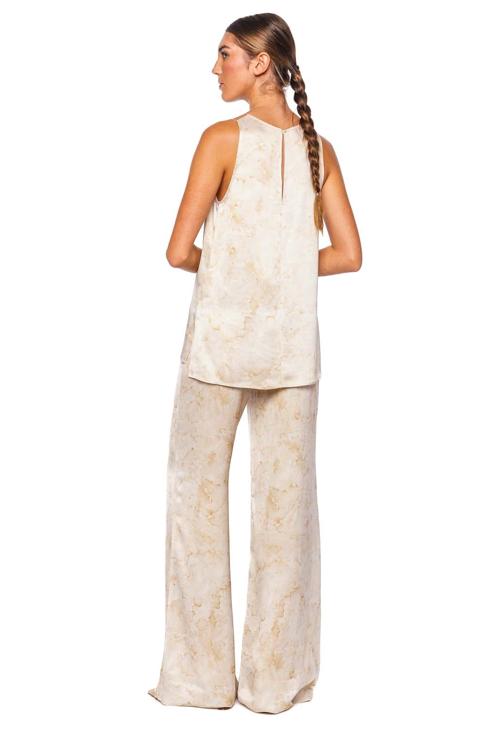 Silvia Tcherassi Palmero Cream Abstract Wide Leg Pant