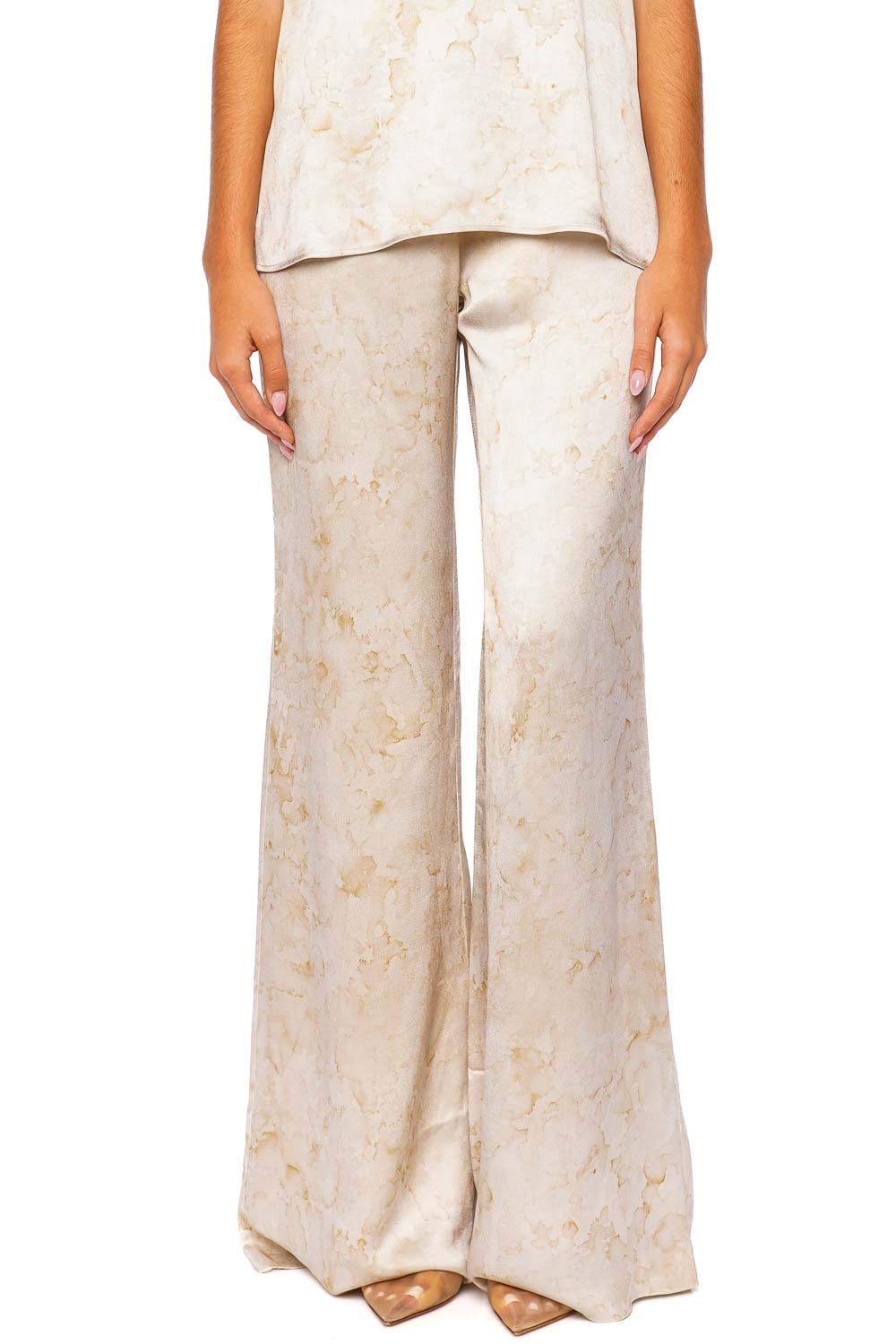 Silvia Tcherassi Palmero Cream Abstract Wide Leg Pant