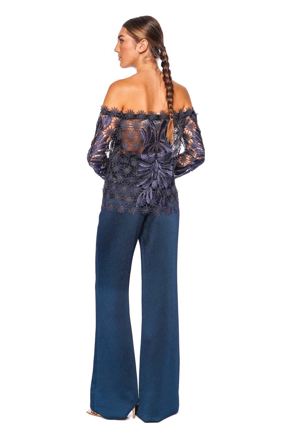 Silvia Tcherassi Palermo Navy Satin Flared Pant