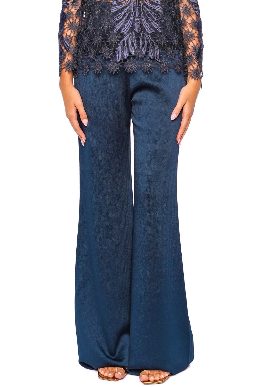 Silvia Tcherassi Palermo Navy Satin Flared Pant