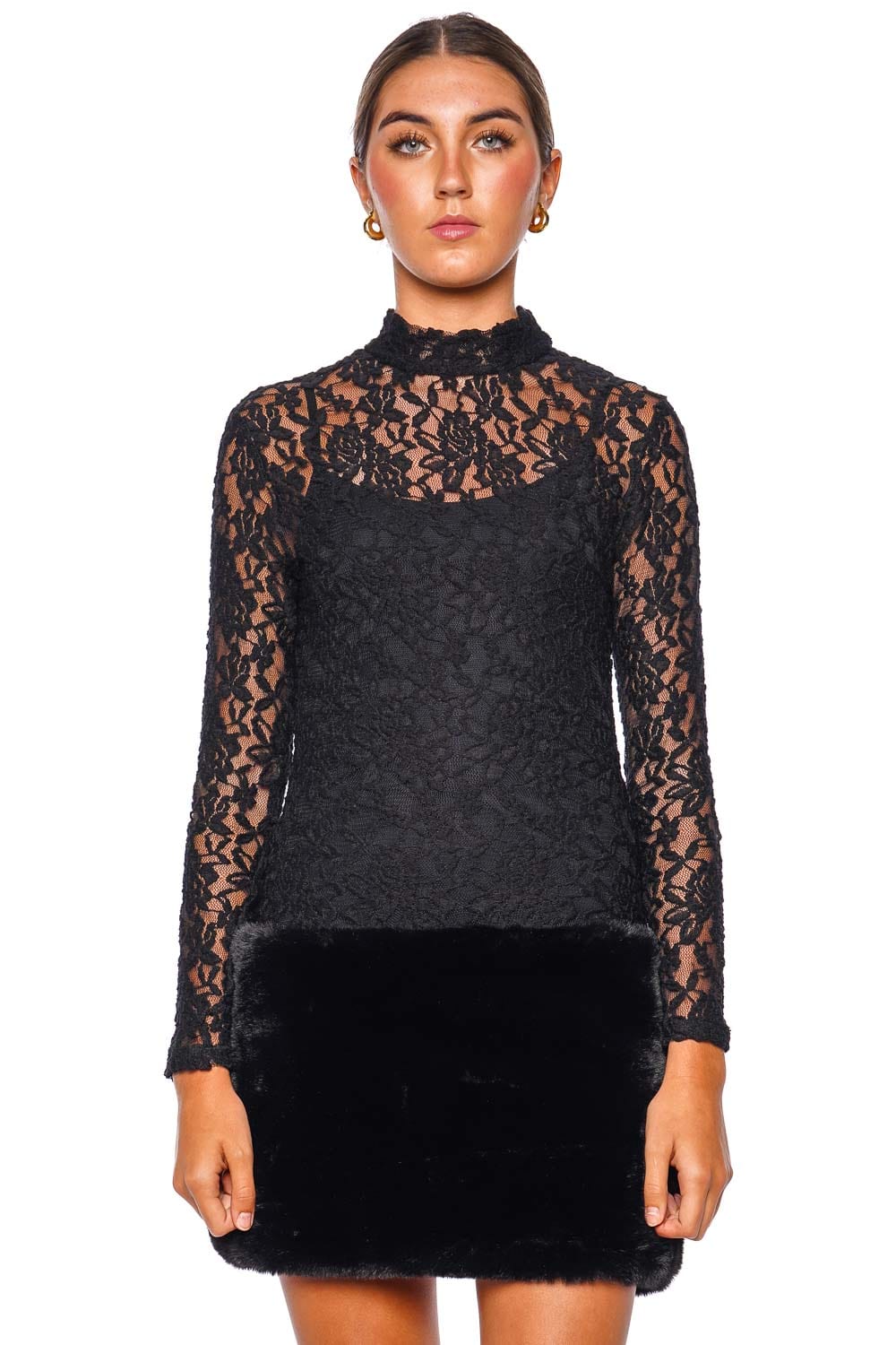 Leslie Amon Maya Black Lace Combo Mini Dress