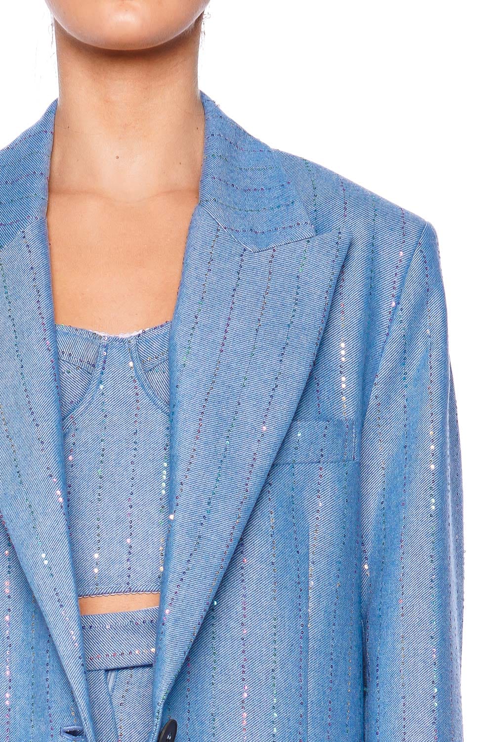 DES_PHEMMES Rainbow Sequin Striped Oversized Blazer