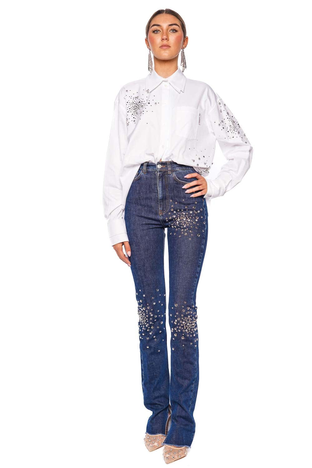 DES_PHEMMES Oversized Embellished Button Up Shirt