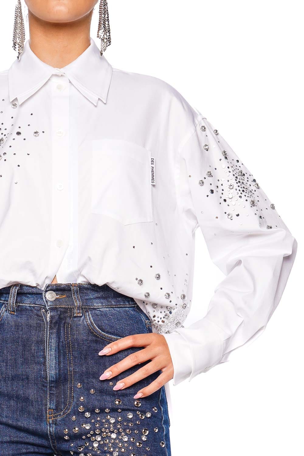 DES_PHEMMES Oversized Embellished Button Up Shirt