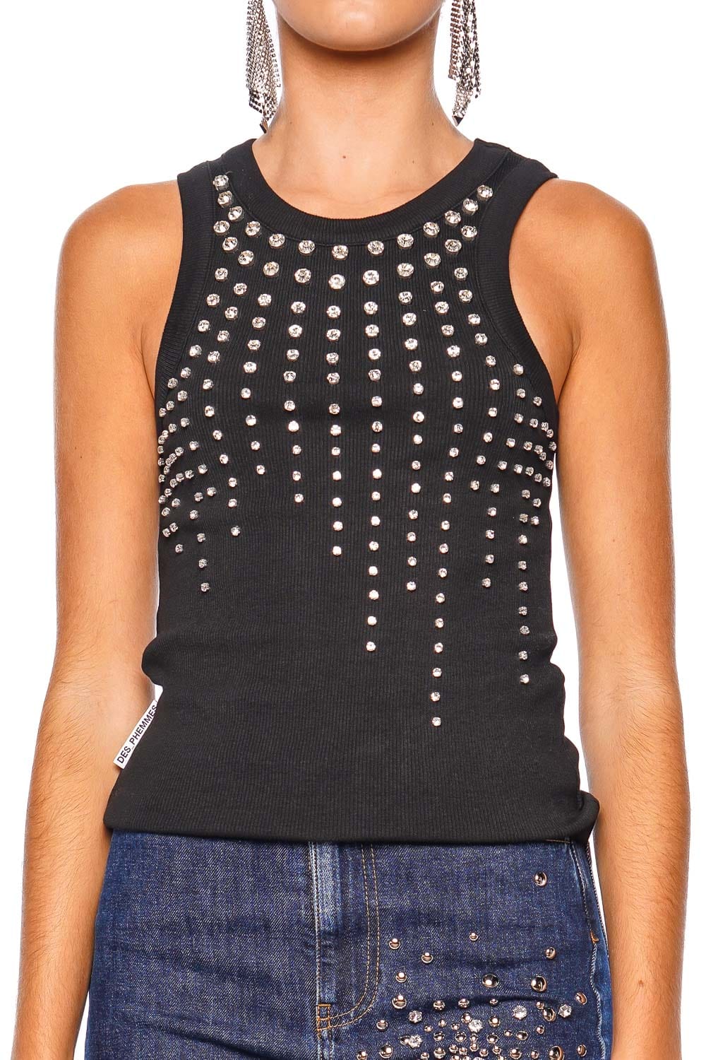 DES_PHEMMES Crystal Embellished Ribbed Knit Tank