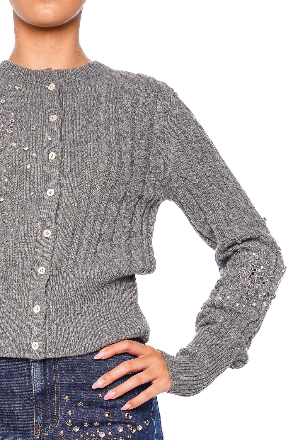 DES_PHEMMES Crystal Embellished Cable-Knit Cardigan