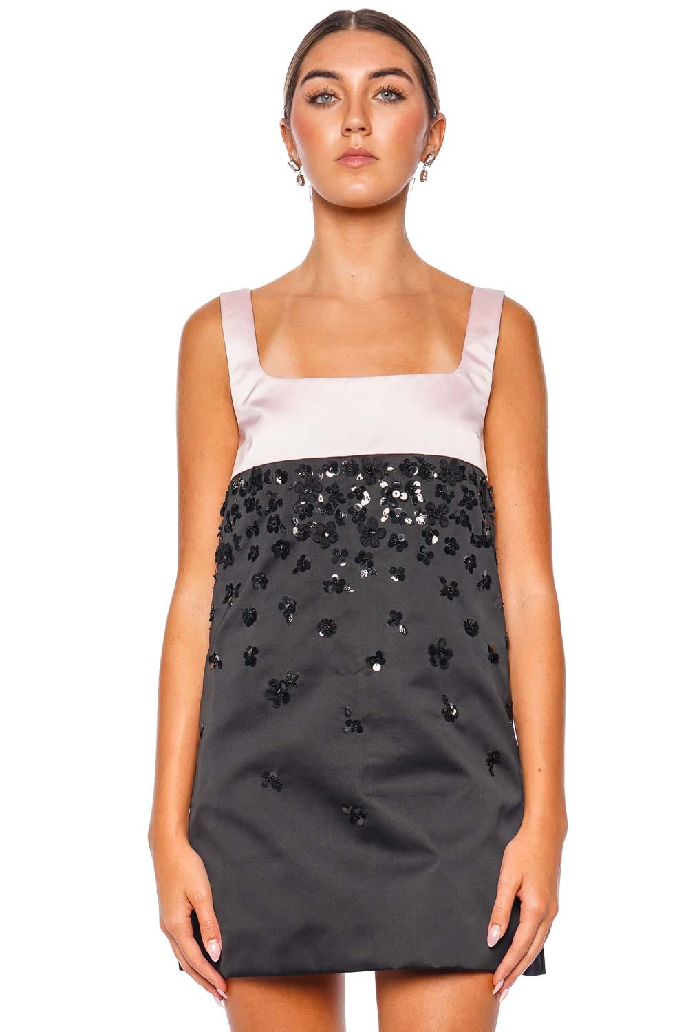 DES_PHEMMES Floral Embellished Sleeveless Satin Mini Dress