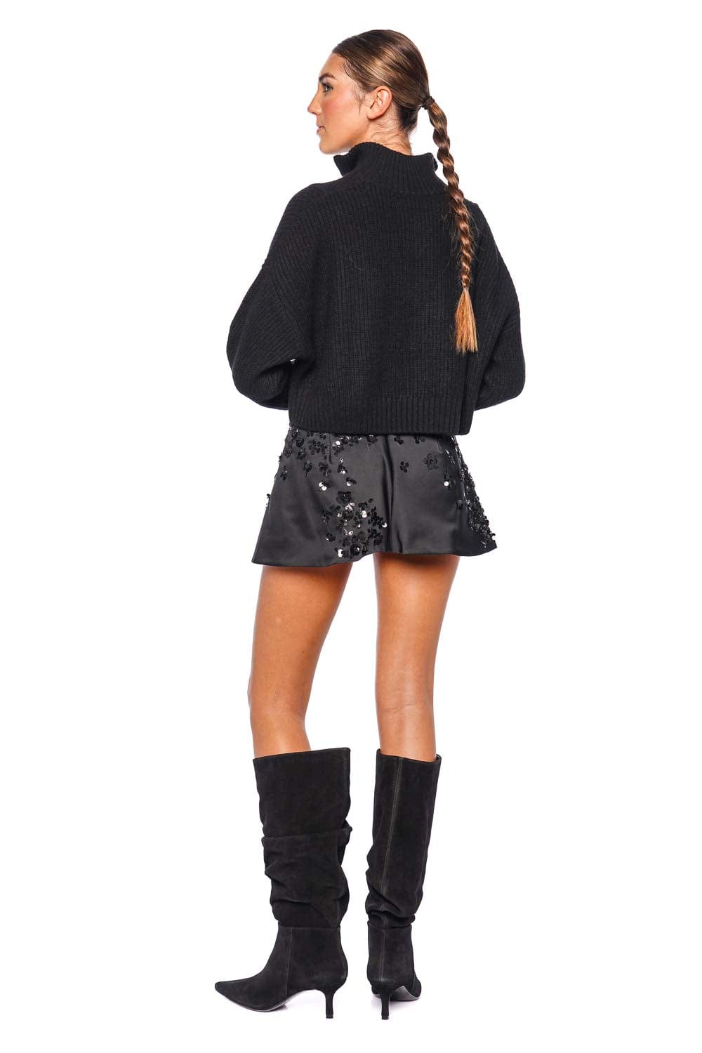 DES_PHEMMES Black Embellished College Mini Skirt