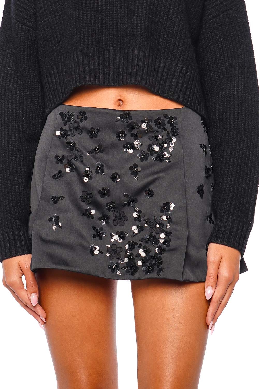 DES_PHEMMES Black Embellished College Mini Skirt