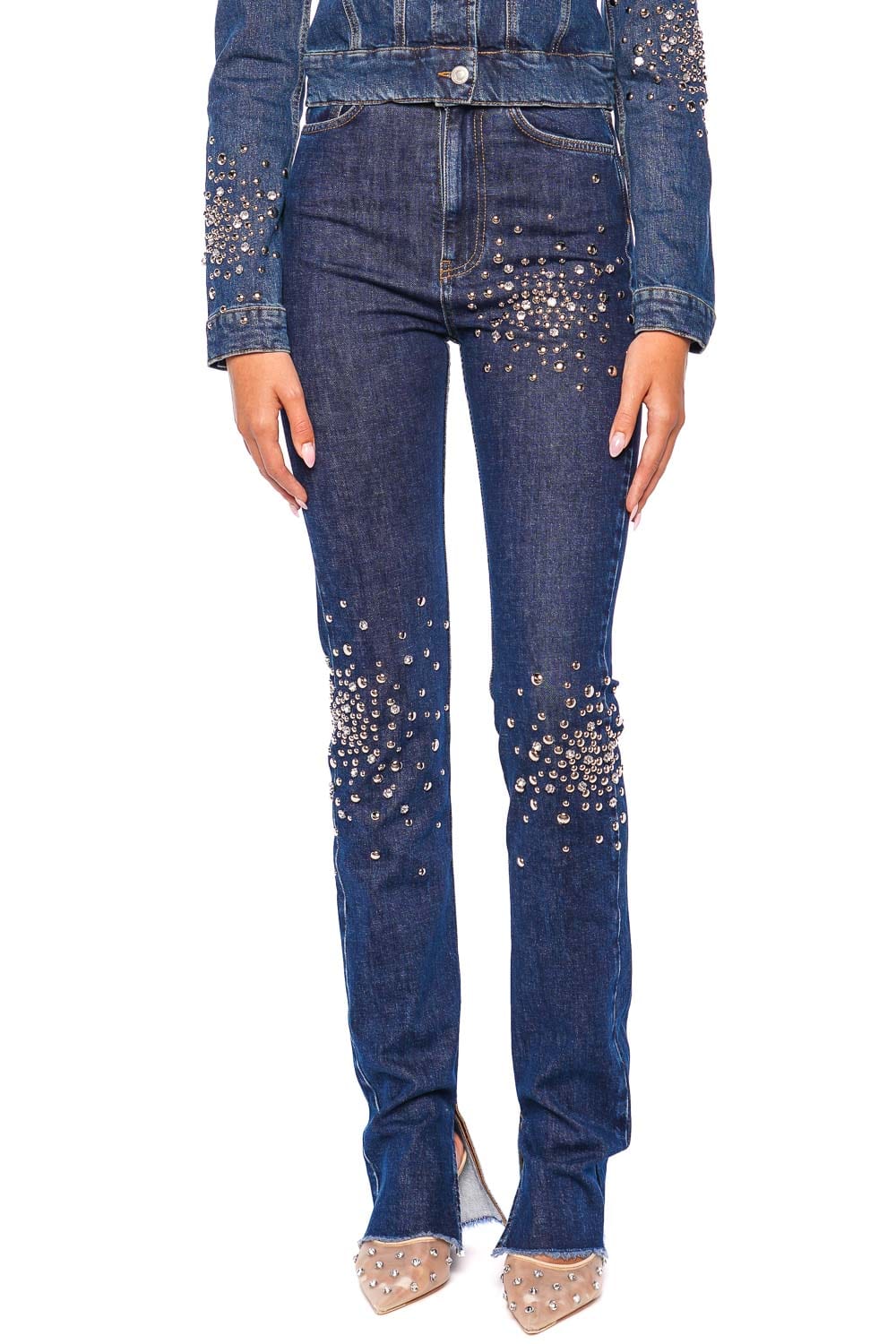 DES_PHEMMES Crystal Embellished Side Slit Skinny Jean