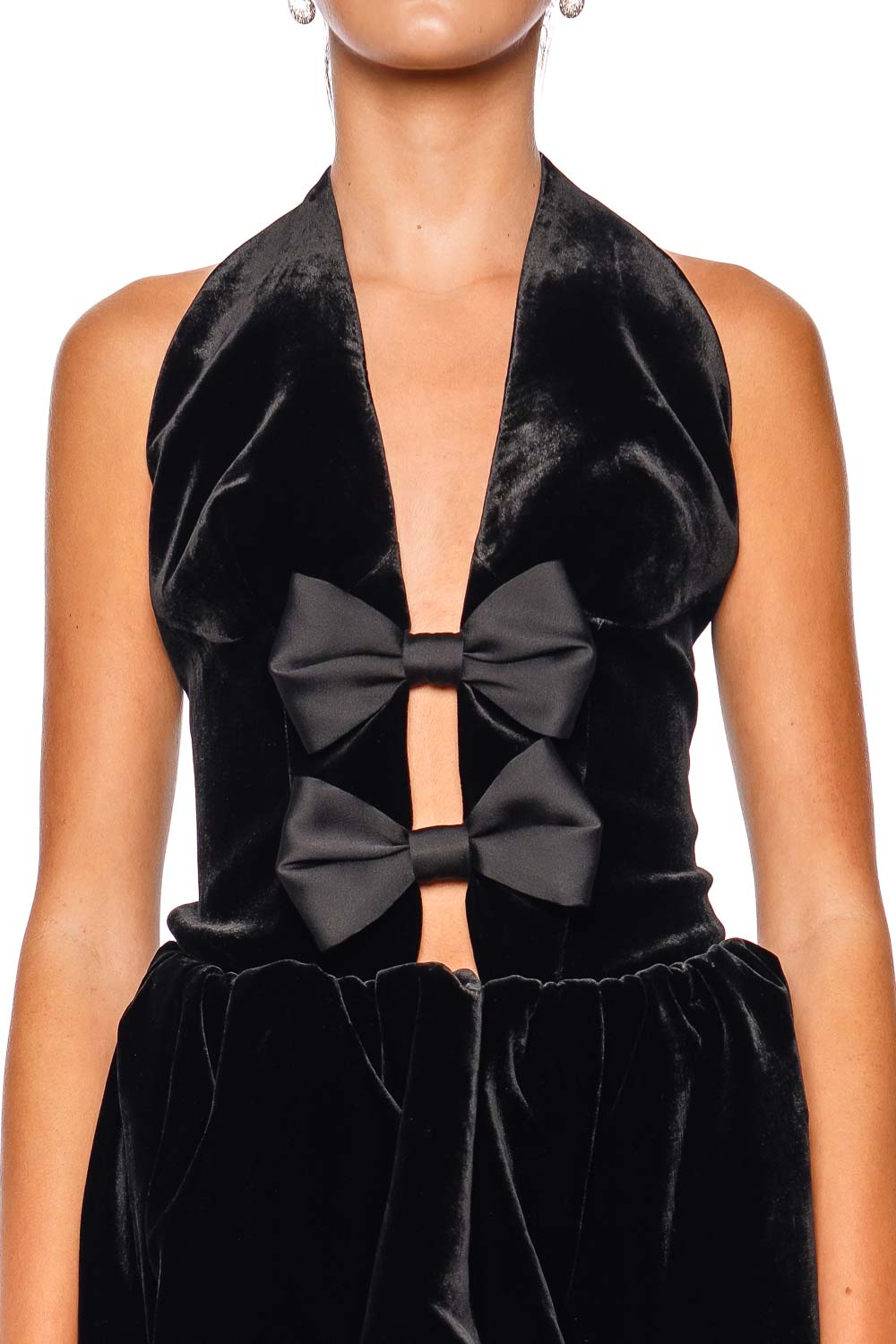 Rasario Black Velvet Bow Halter Top