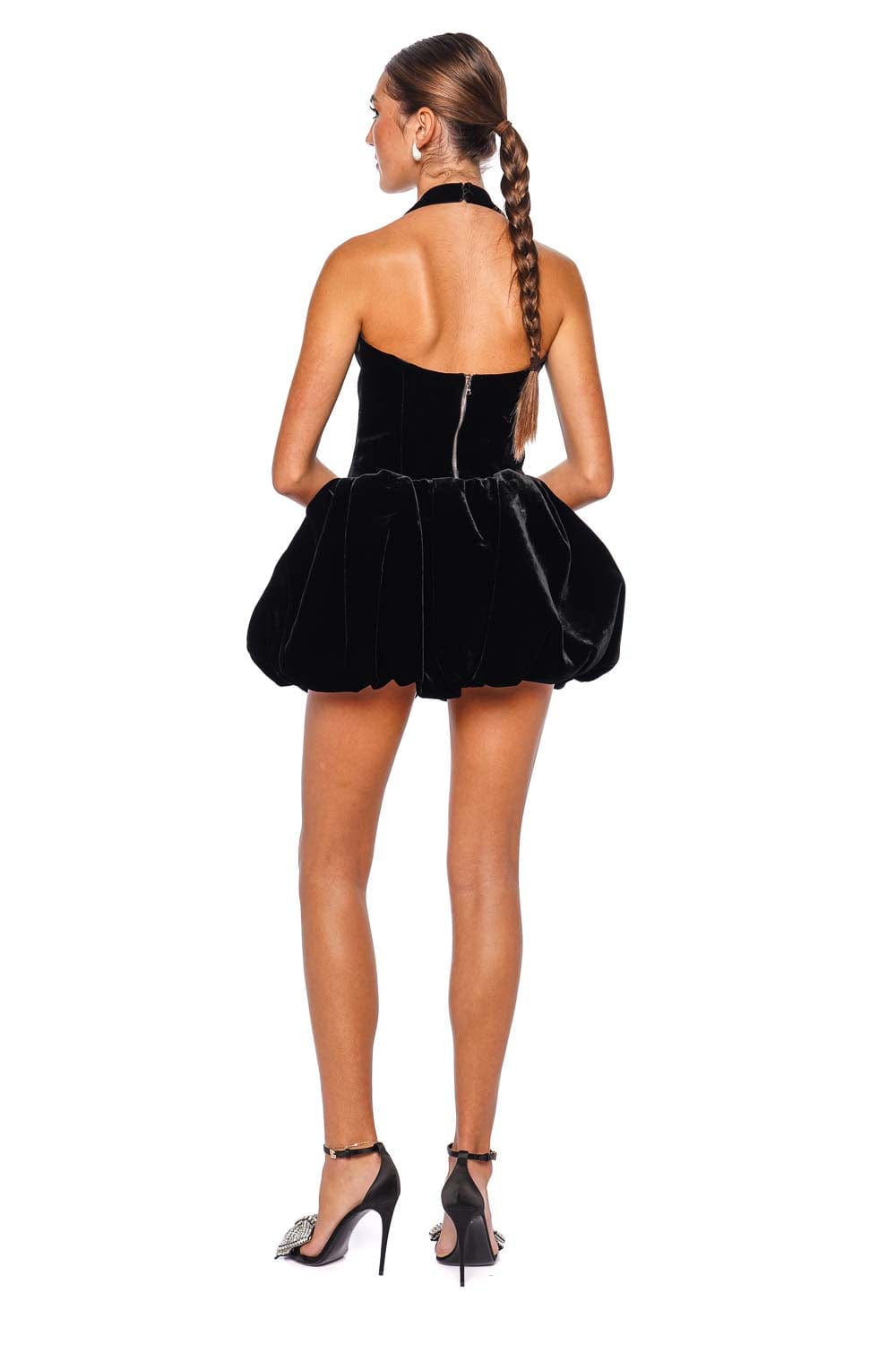 Rasario Black Velvet Voluminous Mini Skirt