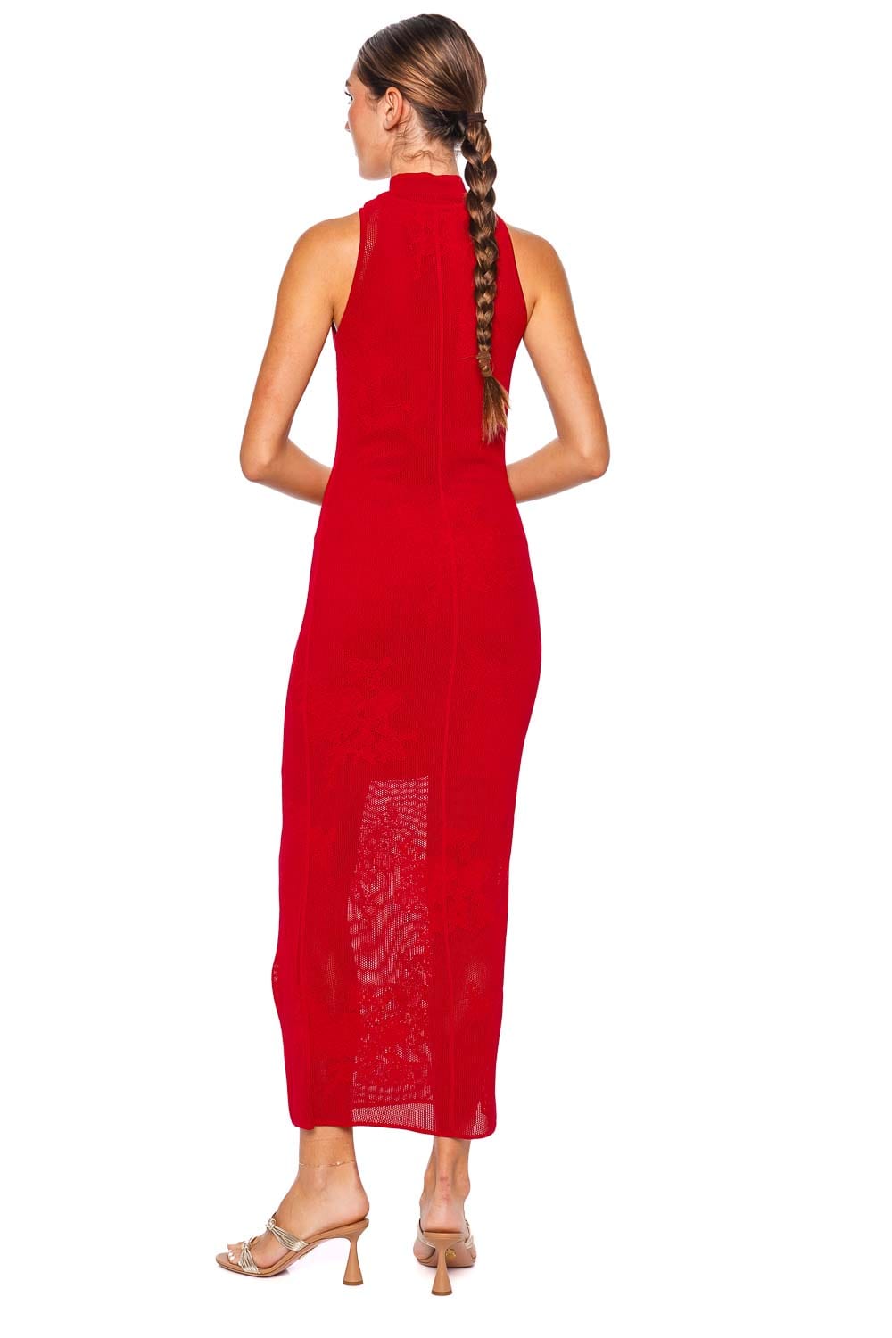 Fleur Du Mal Red Lace Pointelle Knit Midi Dress