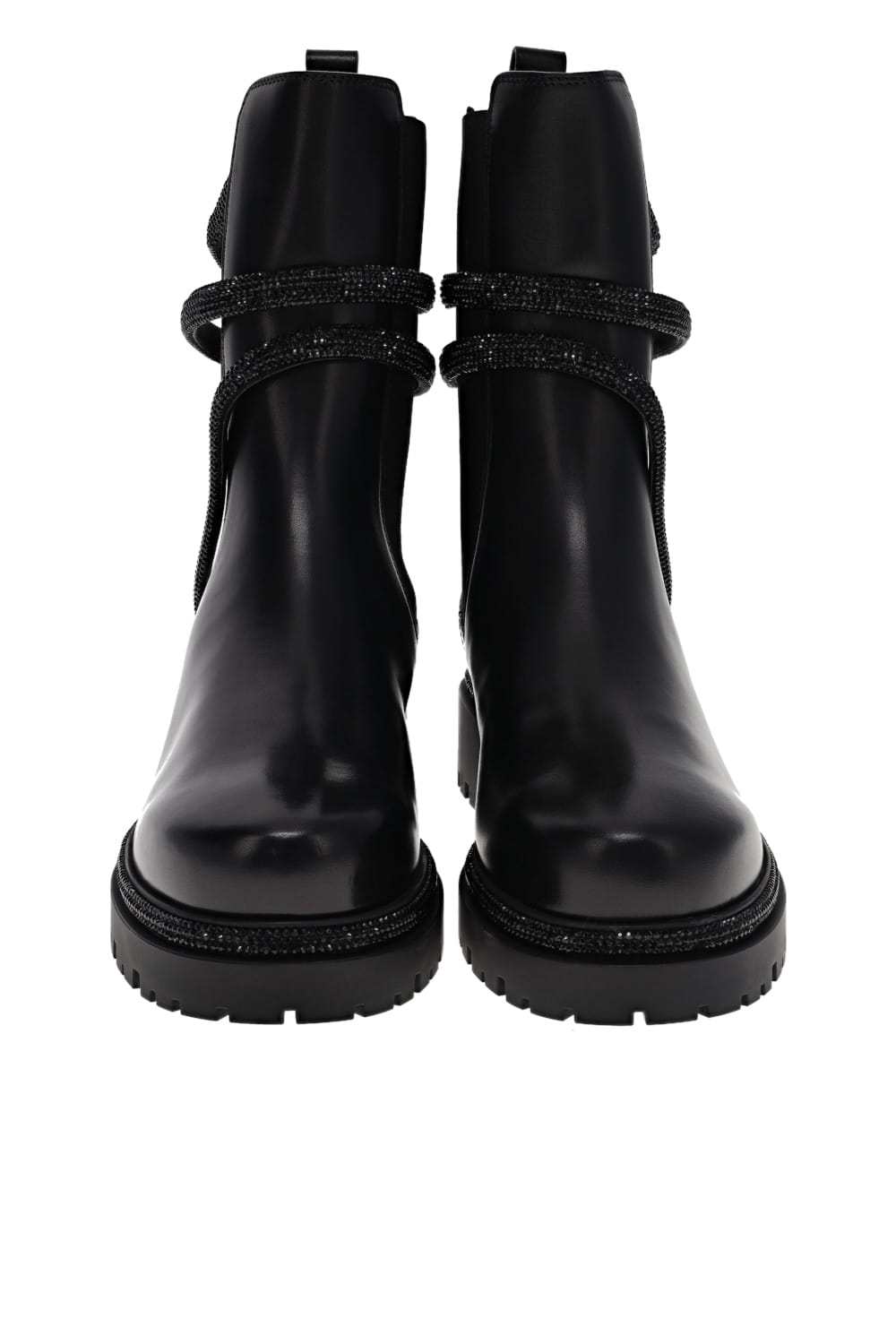 RENE CAOVILLA Black Jet Crystal Leather Biker Boot