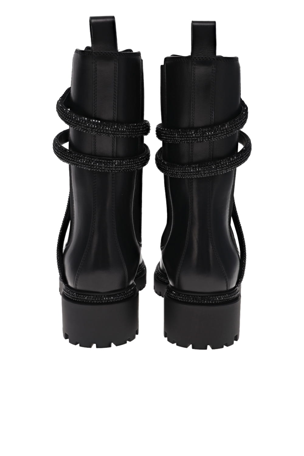 RENE CAOVILLA Black Jet Crystal Leather Biker Boot