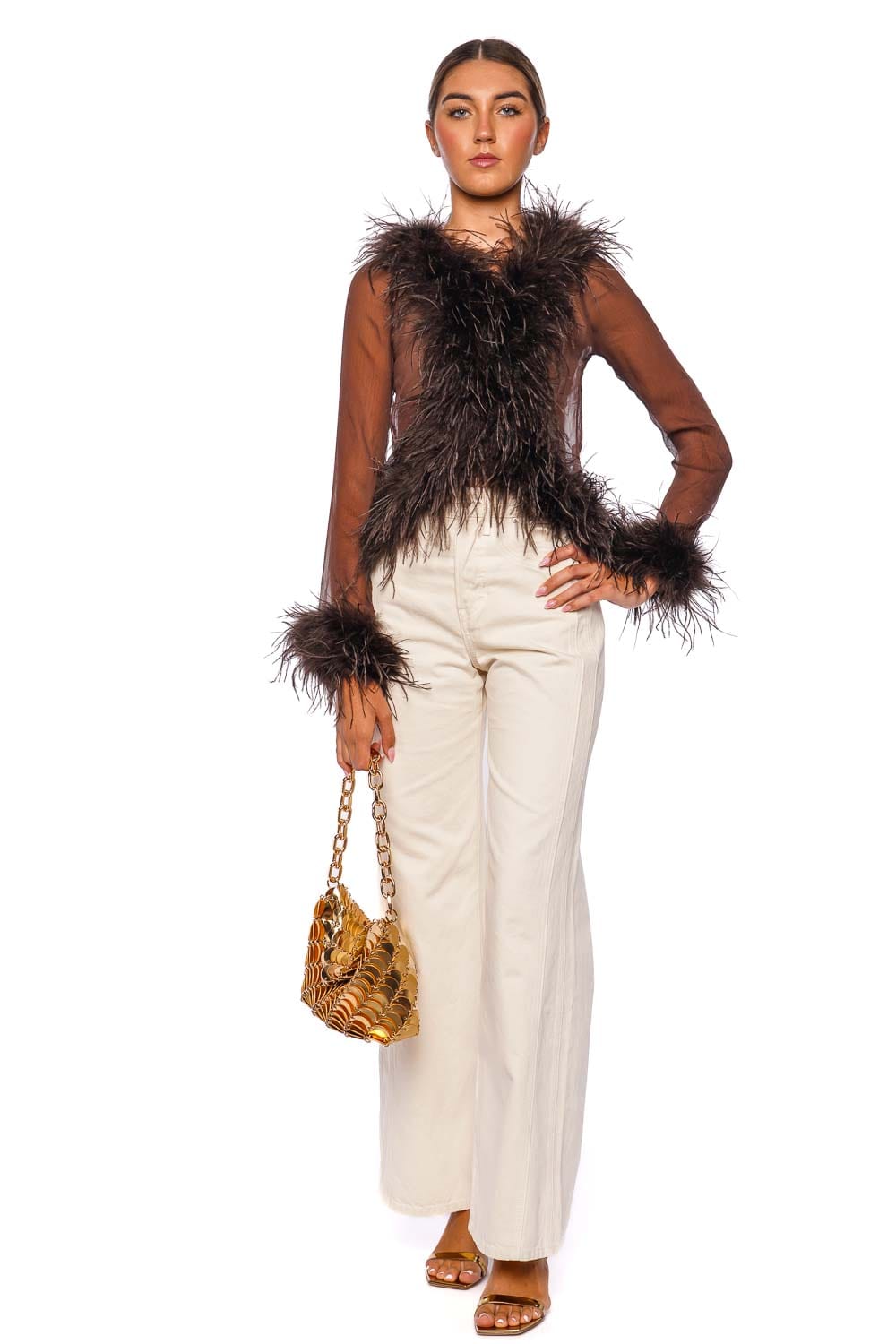 Bubish Gigi Sheer Chocolate Feather Blouse