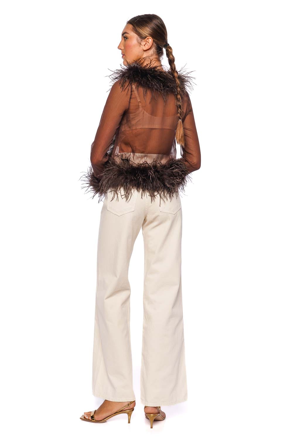 Bubish Gigi Sheer Chocolate Feather Blouse