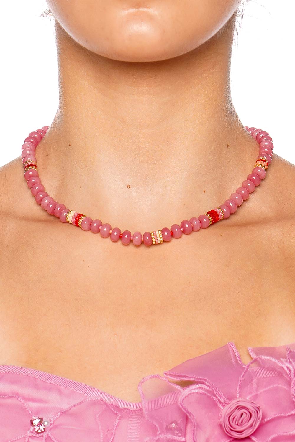 Anni Lu Barrel Rose Blush Beaded Necklace