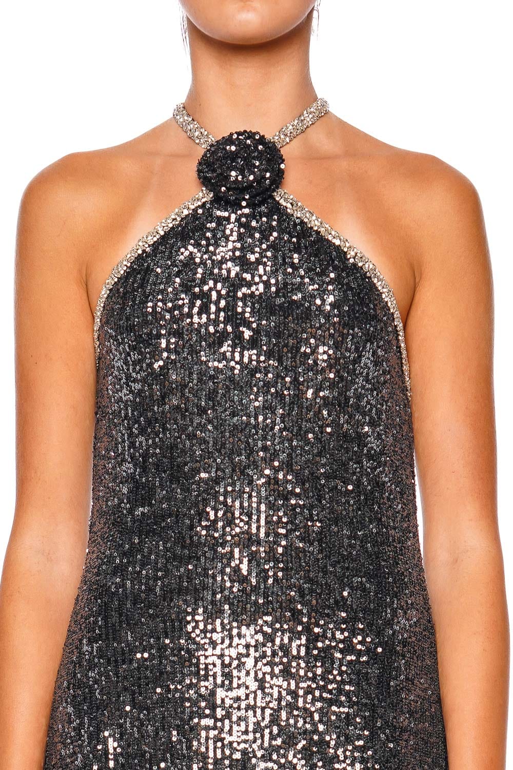 Naeem Khan Cécile Gunmetal Sequin Halter Mini Dress