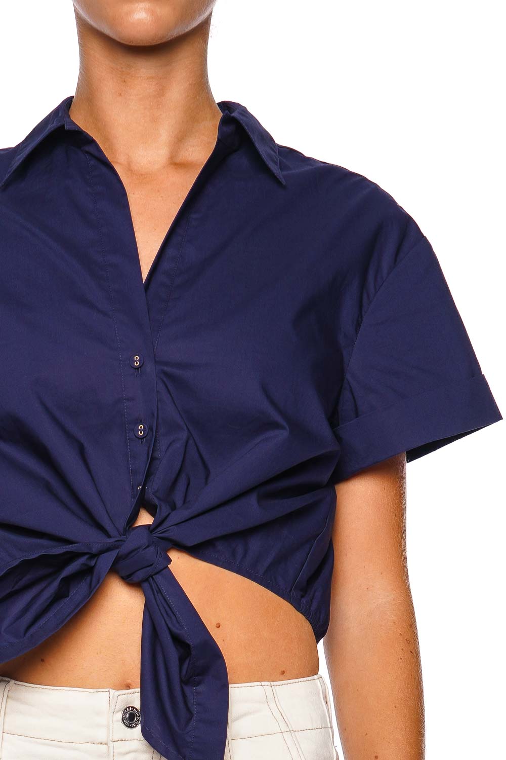 Cara Cara Asbury Evening Blue Tie Cropped Shirt