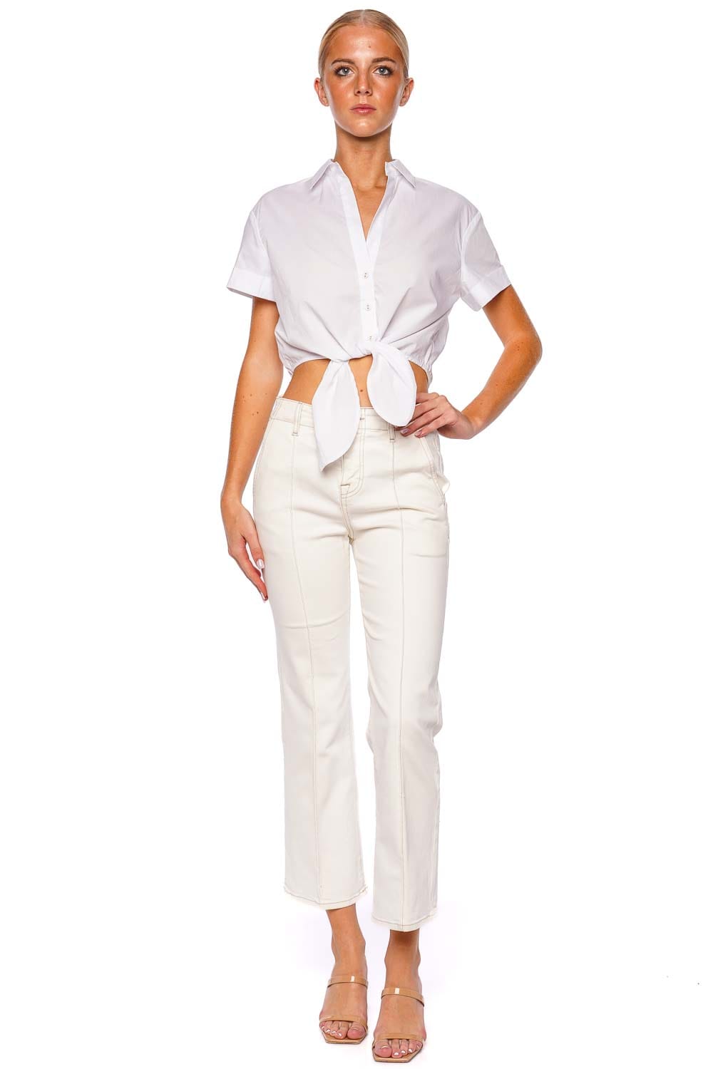 Cara Cara Asbury White Tie Cropped Top