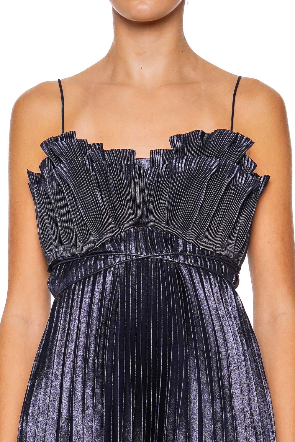 Acler Pithill Navy Metallic Pleated Mini Dress