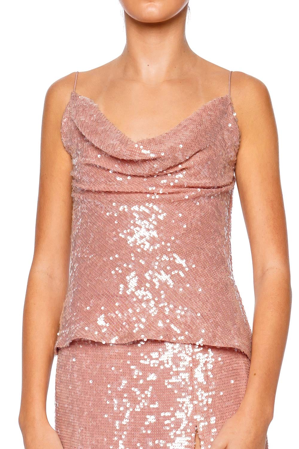 LAPOINTE Dusty Pink Sequin Cowl Cami Top