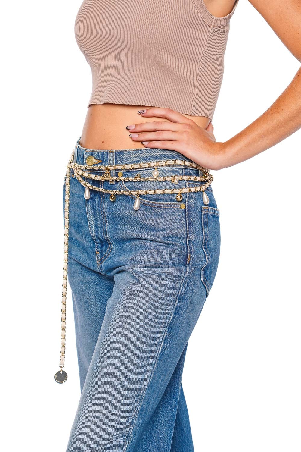 B-Low The Belt Madelyn Embellished Chain & Leather Belt