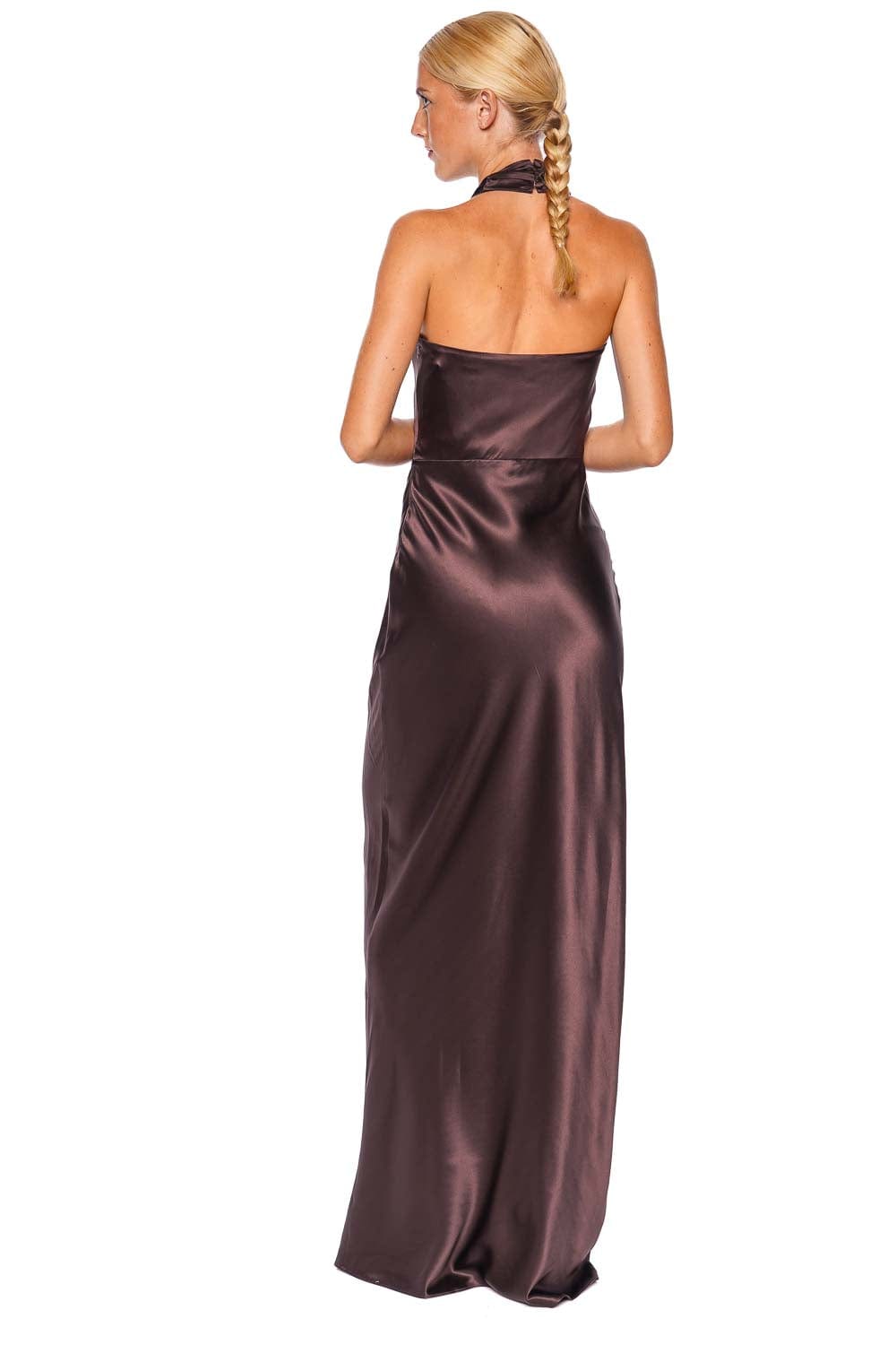 Veronica Beard Alberta Chocolate Silk Halter Maxi Dress