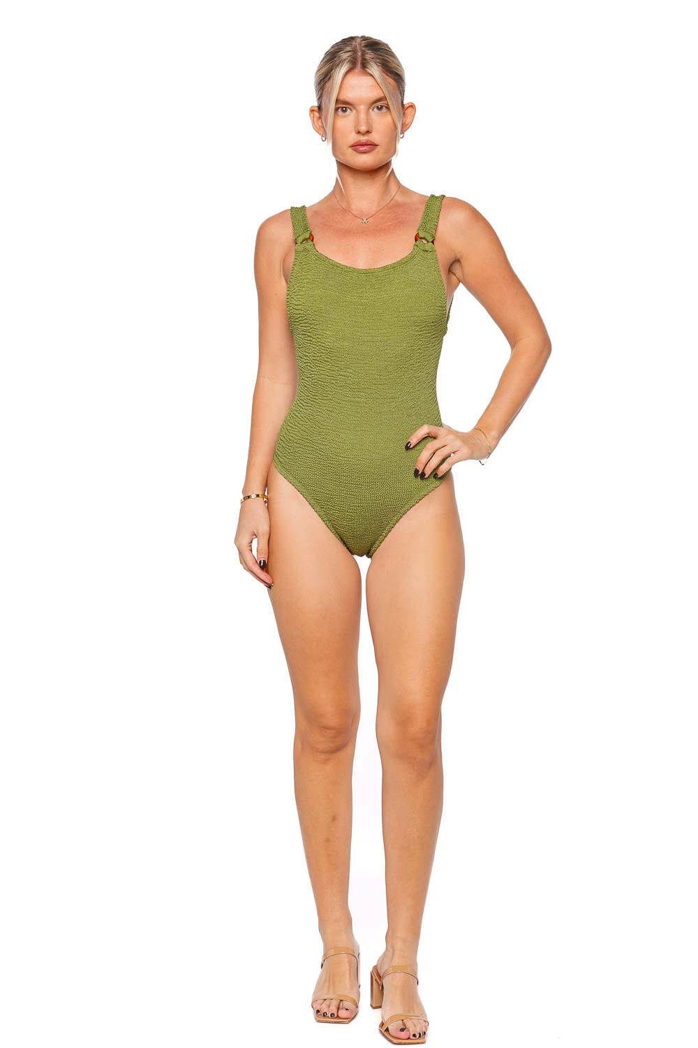 Hunza G Domino Metallic Moss One Piece Swimsuit