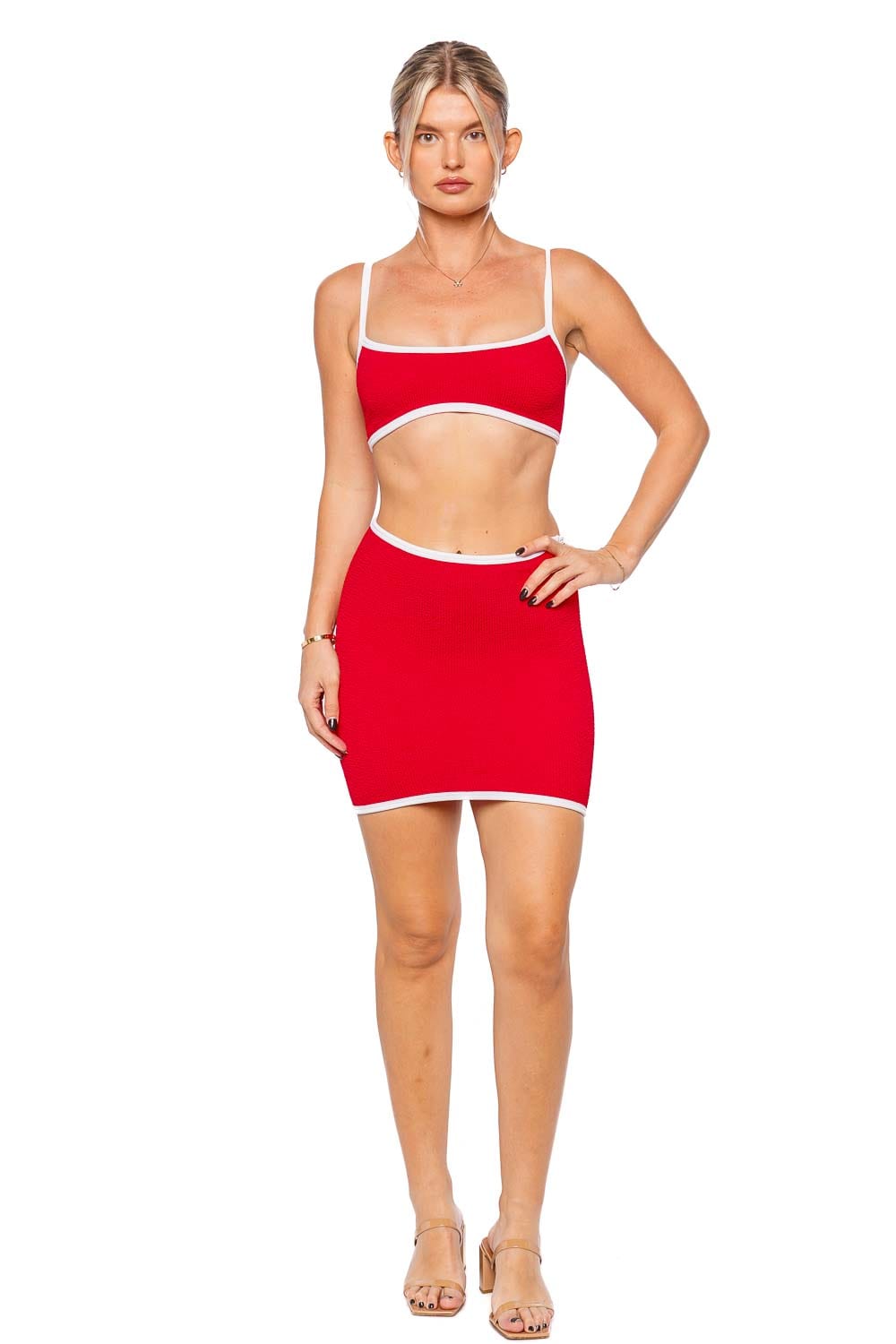 Hunza G Red Contrast Mini Skirt Cover Up