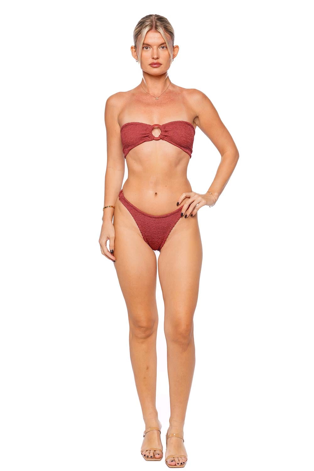 Hunza G Gloria Metallic Rosewood Bandeau Bikini Set