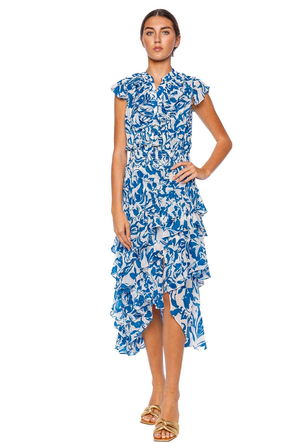 MISA LOS ANGELES Ilysa Floral Ruffled Midi Dress